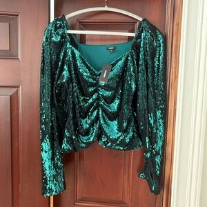 Express Teal Sequin Blouse